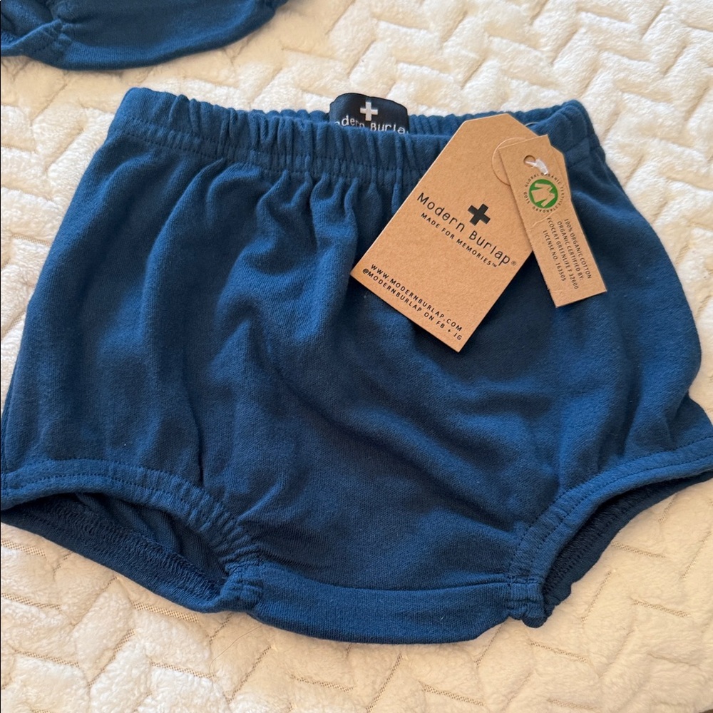 Modern burlap 100 % organic cotton Kids Blue Shorts 18-24